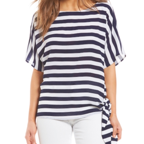 Michael Kors Tops - Stripped Blue/White Michael Kors Hem-tie blouse